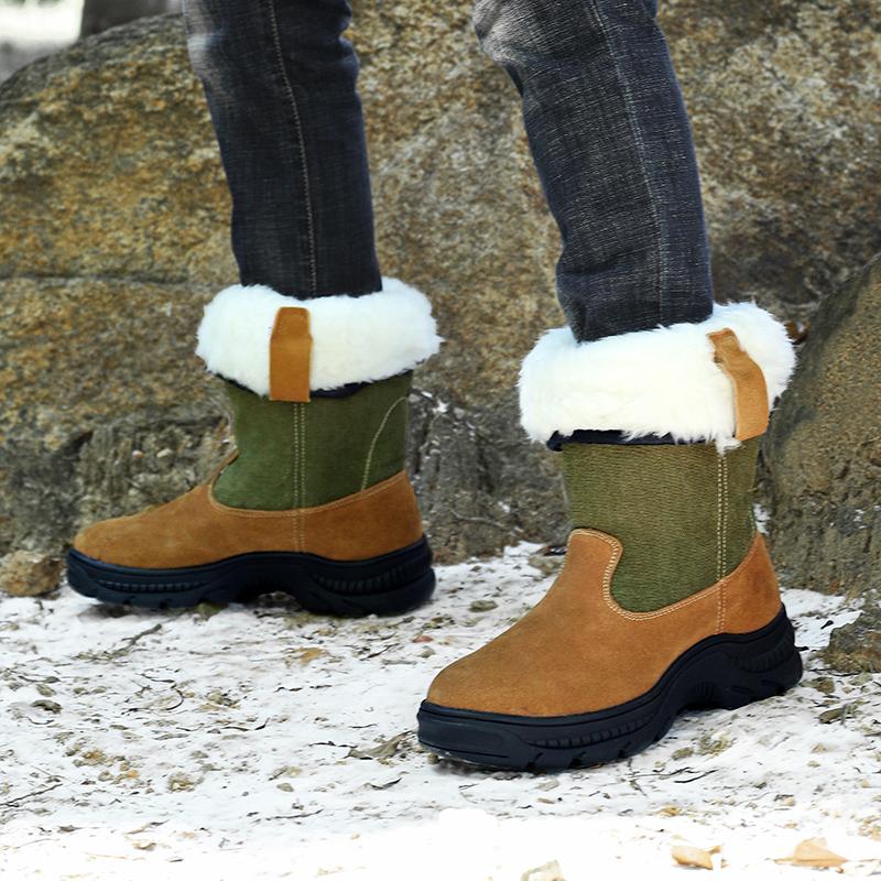 Comfortable Non-slip Male Outdoor Boots Genuine Leather High Top Shoes Platform Men Snow Boots Plush Warm Winter Footwear Luxury