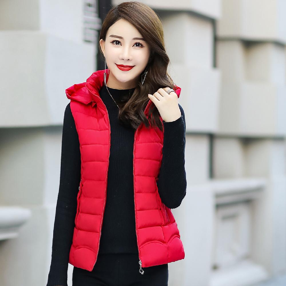 

Женский короткий хлопковый жилет без рукавов с капюшоном, свободный жилет-пальто на осень и зиму L красный