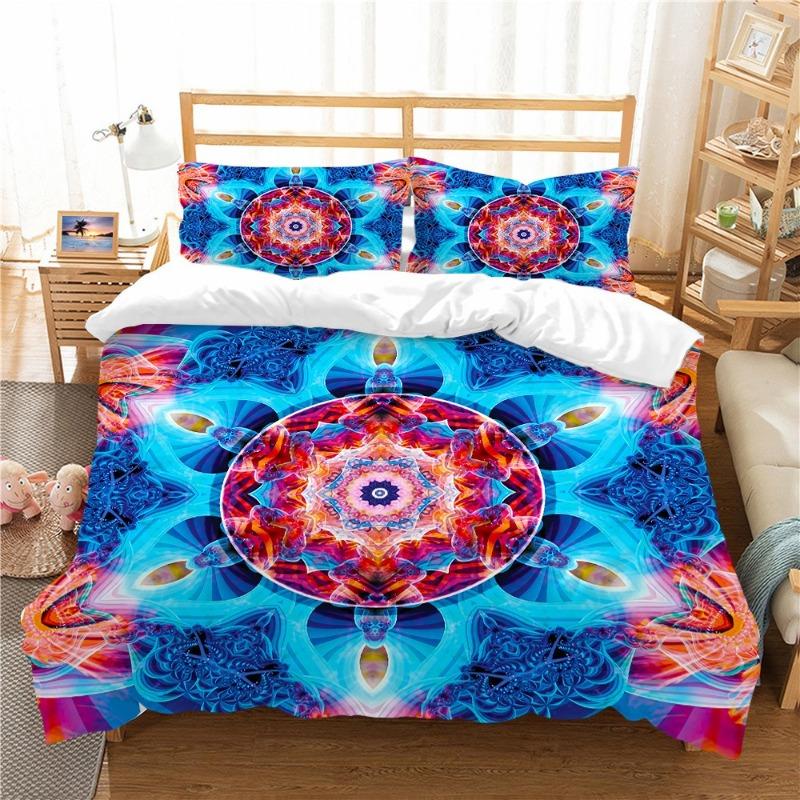 Microfiber Fabric Boho Bedding Sets, Boho Duvet Cover Set, Queen Size, 3D Print, Datura Mandala Flower, 220x240, Comforter