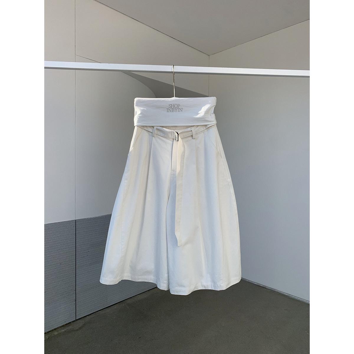 

Yi En Ou Women s White Cropped Trousers with Adjustable Waistband: Versatile Loose-Fit, Slimming Wide-Leg Pants. белый