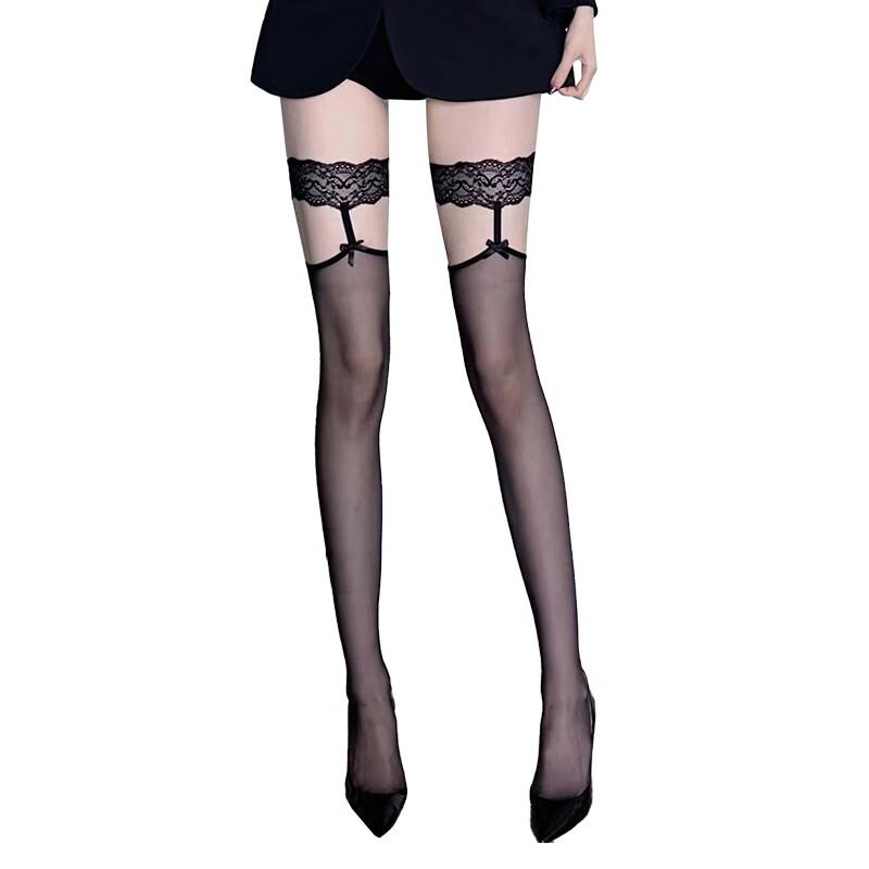 Lansha Sexy Lace Bow Thigh-High Stockings with Fake Garter