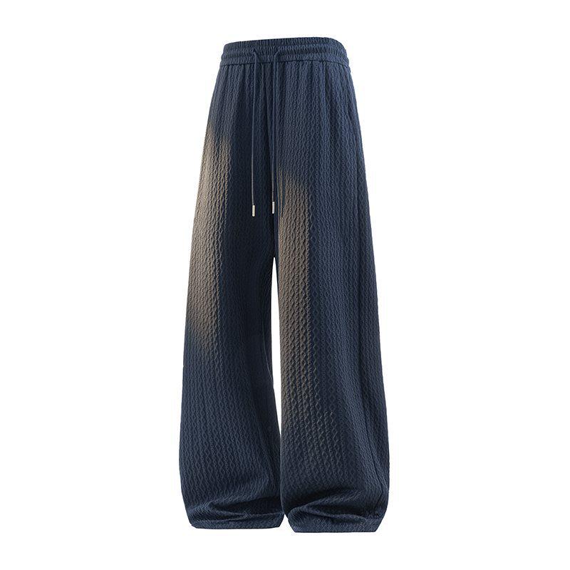 Men s Summer Loose Wide-Leg Textured Drawstring Pants 4XL