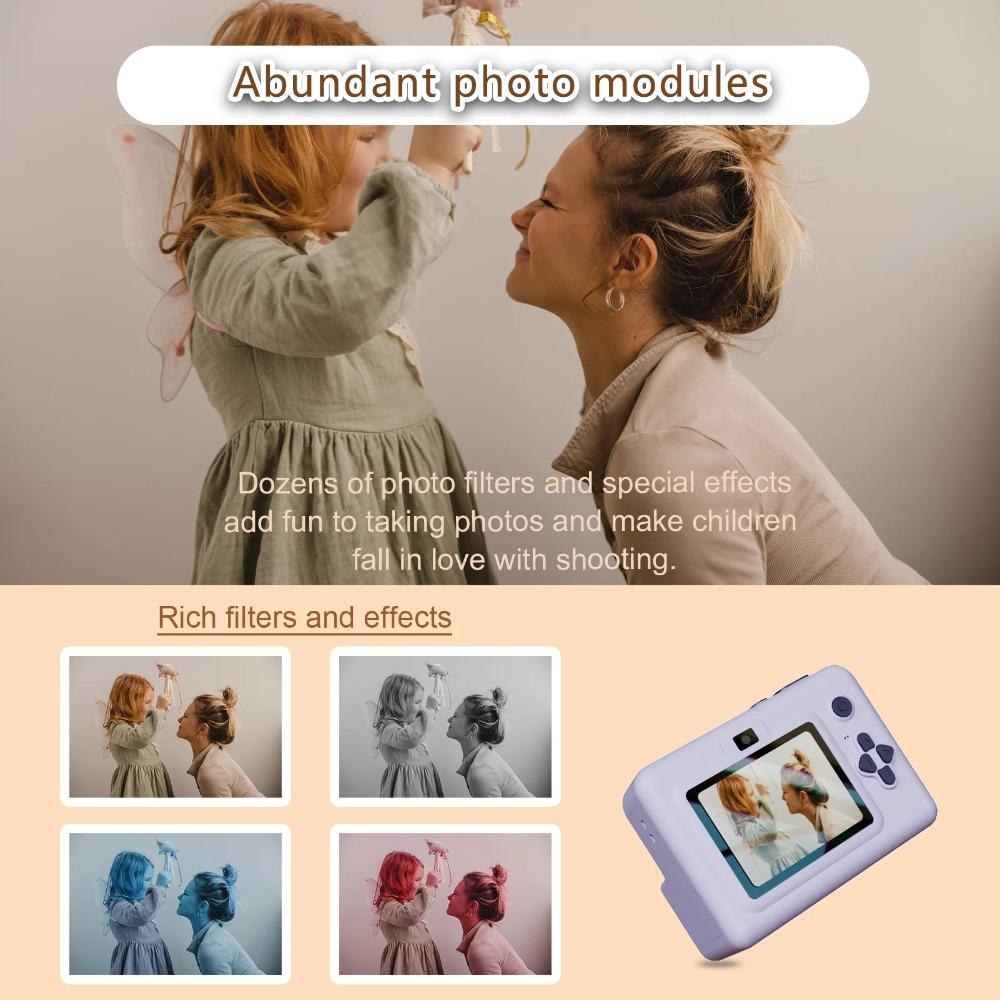 Digitale Kinderkamera für Fotografie Mini-Drucker Tragbar Thermisch Sofortbild-Foto Kinderkamera 2,8 Zoll HD-Video Spielzeug Geschenke