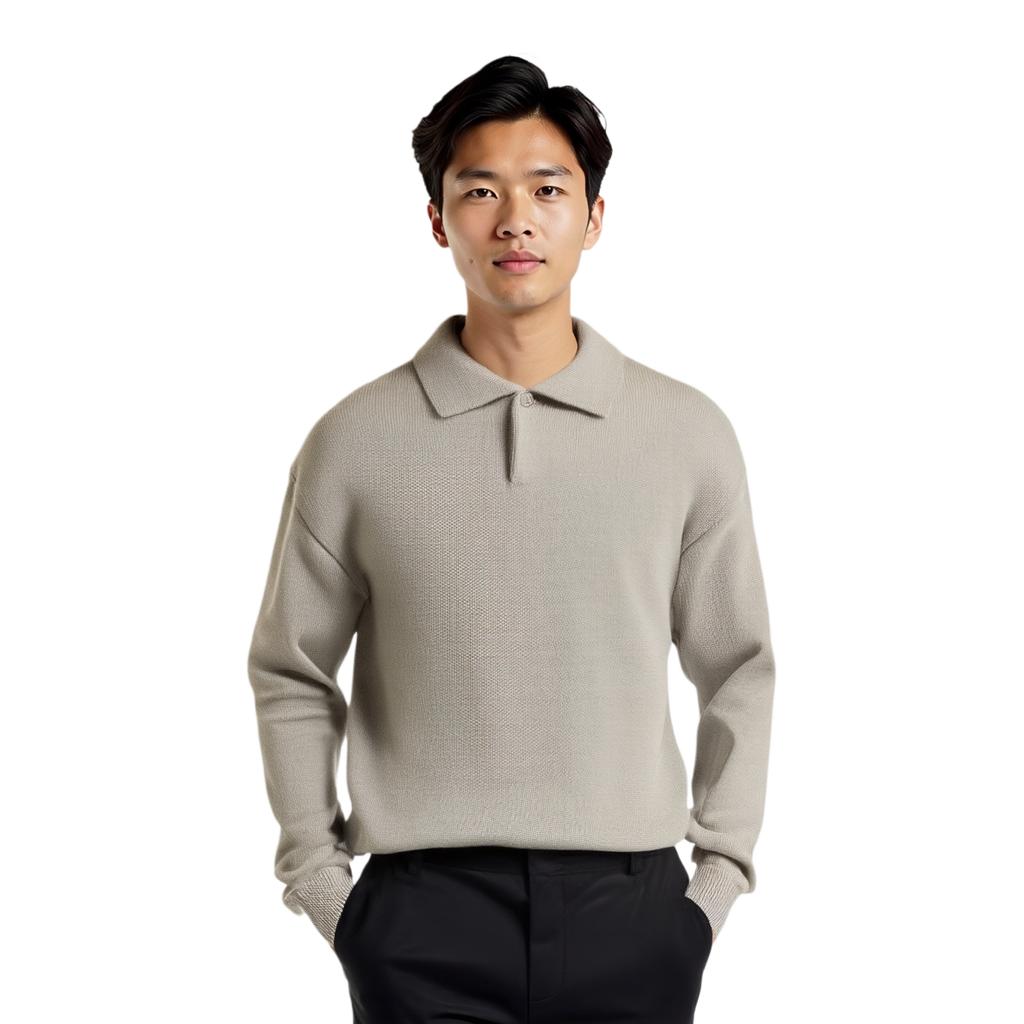 Fear of God Essentials Ss23 Knit Long Sleeve Polo Men Polo Shirts Seal-Gray FOG-SS23-042