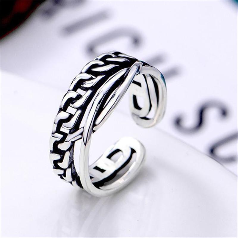 Thai Silver Creative Retro Double Chain 925 Sterling Silver Jewelry Woven Personality Exquisite Opening Rings TYB566
