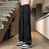 Men Pants Drawstring Waist Casual Trousers Solid Color Regular Style Long Pants with Reinforced Pockets Daily Wear