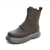 Martin boots women's spring and autumn new leather British thick-soled medium boots couple men's retro locomotive boots