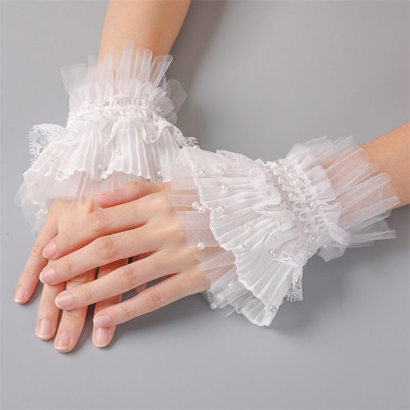 Beautiful Mesh Pearl Short Bridal Dress Lace Fake Sleeves Wedding Decoration Cuffs Pography Props Accessories