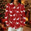 Women's Casual Long Sleeve Christmas Print Button Front Top with Collar and Side Slits