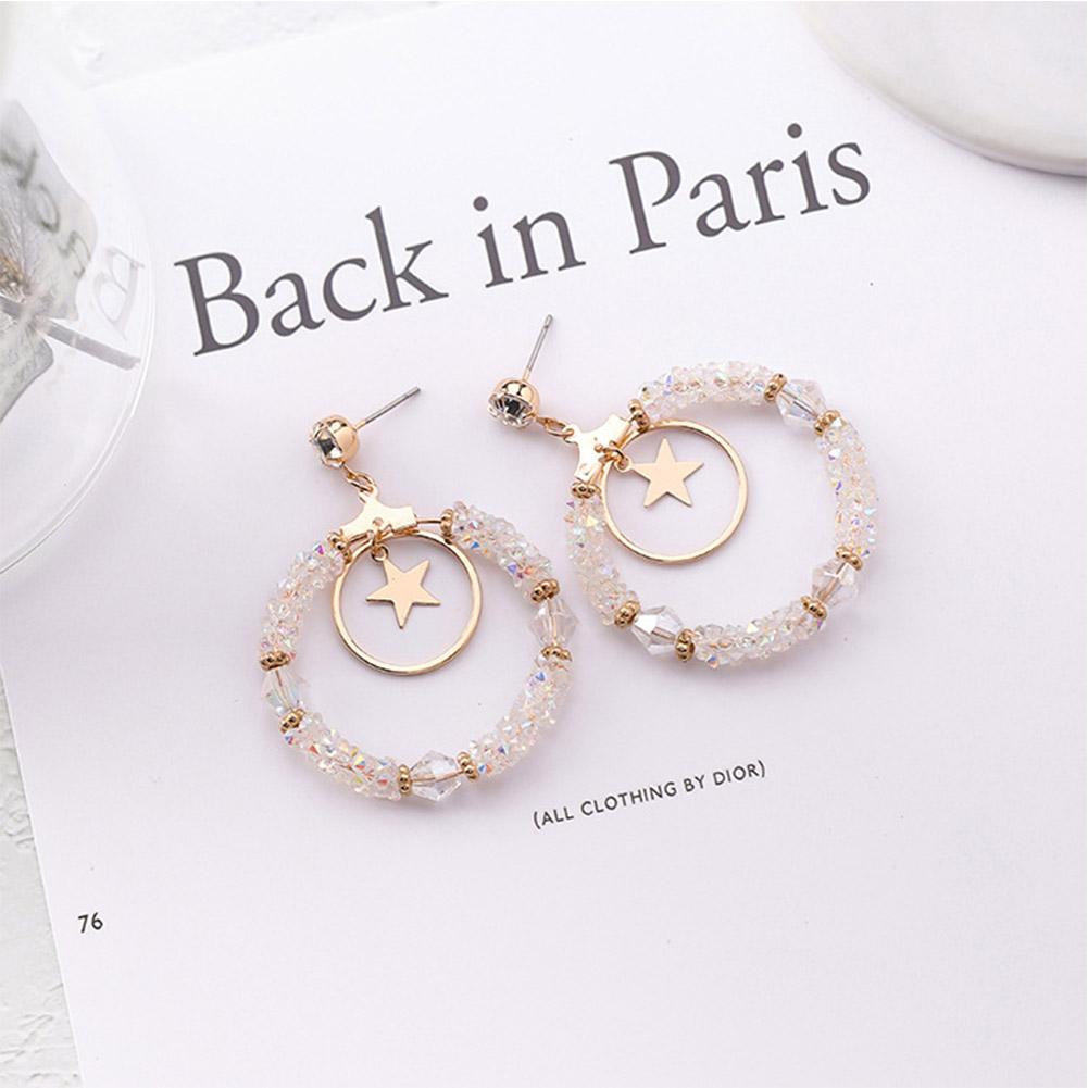 Women Fashion Broken Diamond Big Circle Star Design Earrings