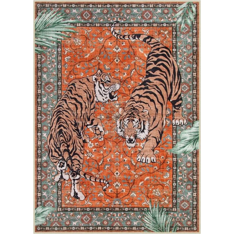 Living Room Carpet Vintage Tiger Rug Machine Washable Bedroom Decoration Floor Mat Soft Non-slip Area Rugs Home Decor Foot Mats