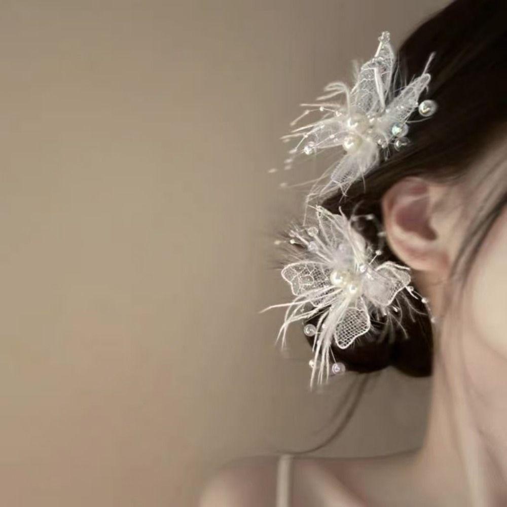 Pearl Feather Hair Clip Side Clip Styling Hairpin New Duckbill Clip Women