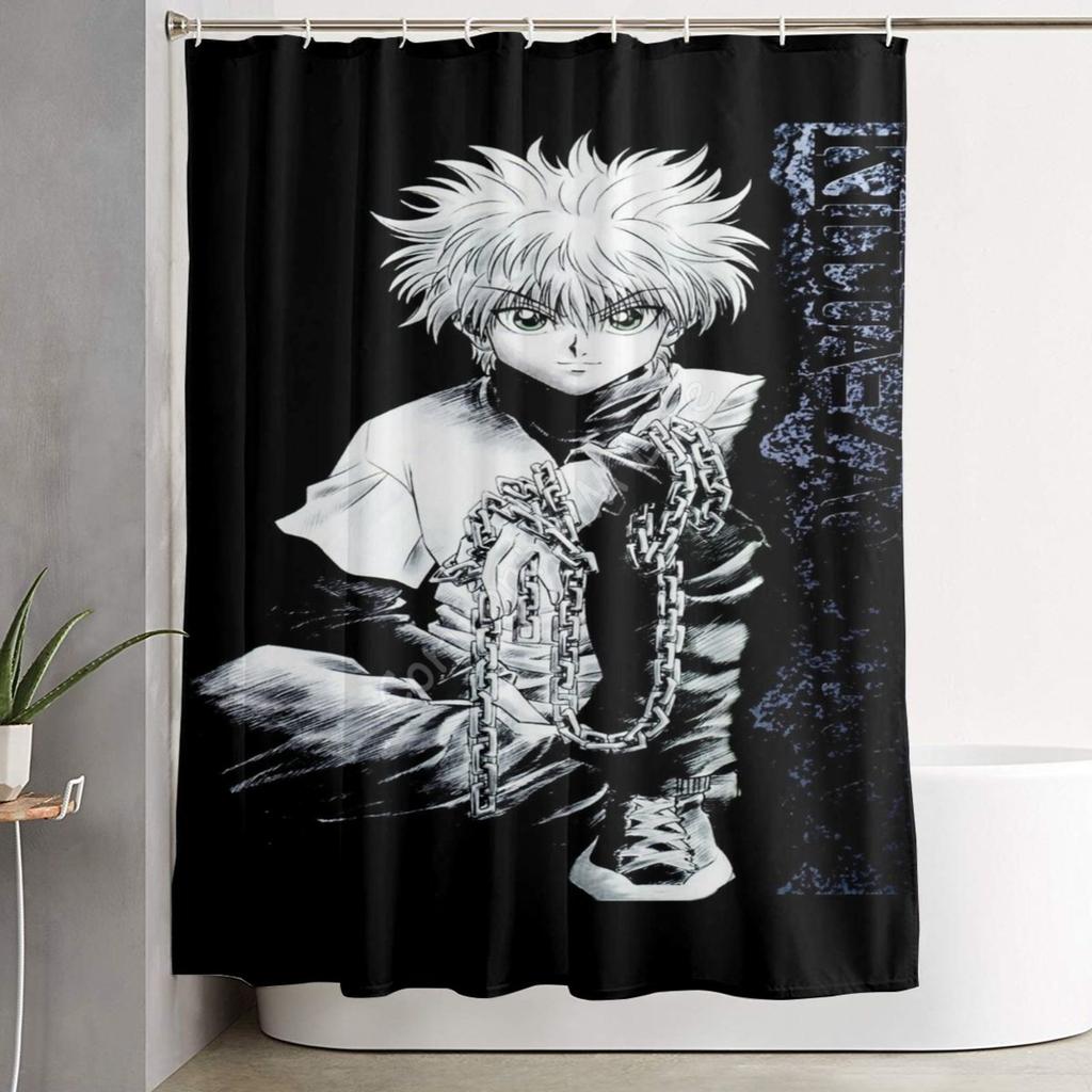 Hunter X Hunter Badezimmervorhang Klassischer Japanischer Anime Stoff Duschvorhangsets mit 12 Haken Wasserdichte Badezimmerdeko