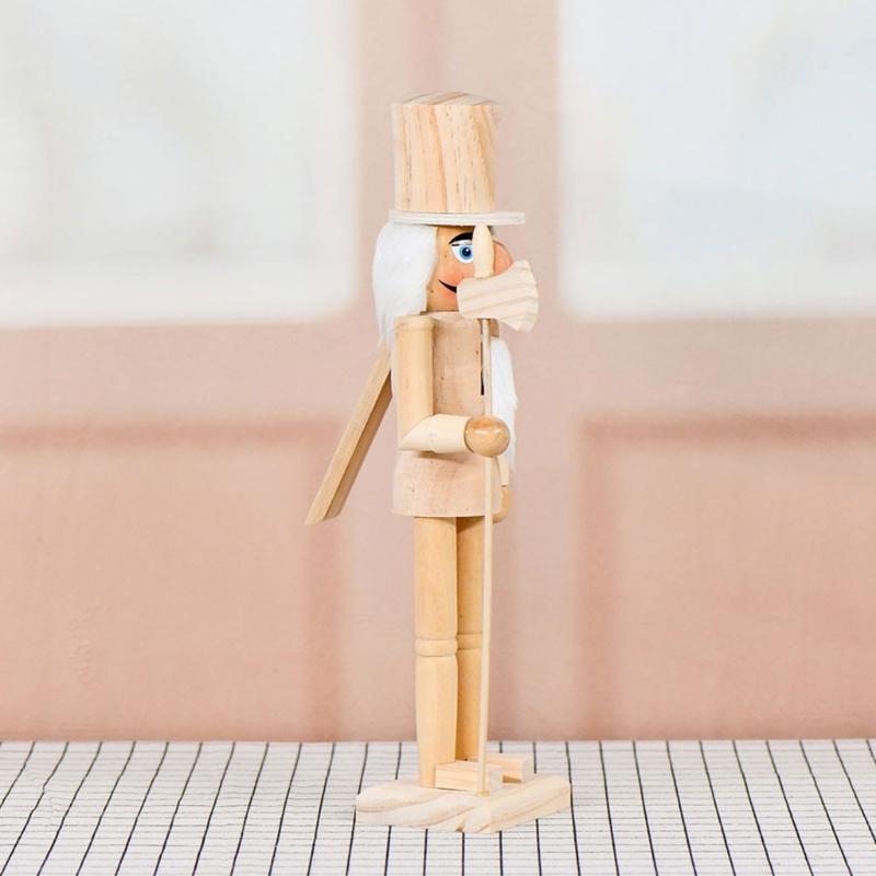 Classical Wooden Festival Nutcrackers Statue With Detailed Carving 38cm Unpainted Soldier Figure Ornament Seasonal Item