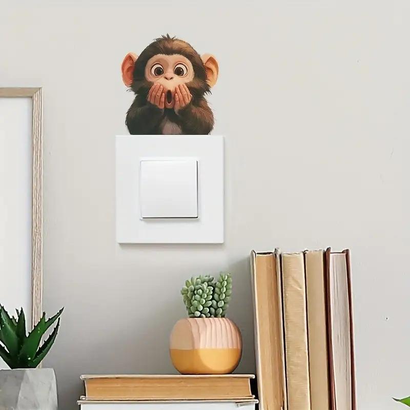 Cartoon Little Monkey Switch Sticker Cute Hand Covering Mouth Kids Room Funny Wall
