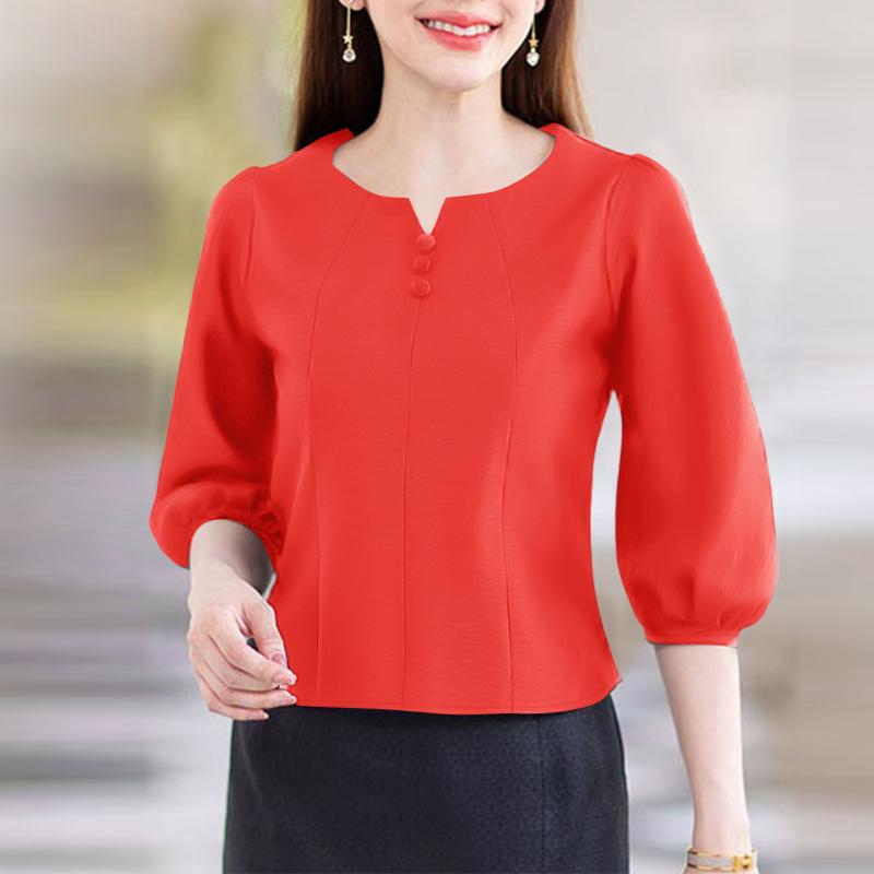 ZANZEA Women Casual V-Neck Solid Color 3/4 Sleeve Blouse