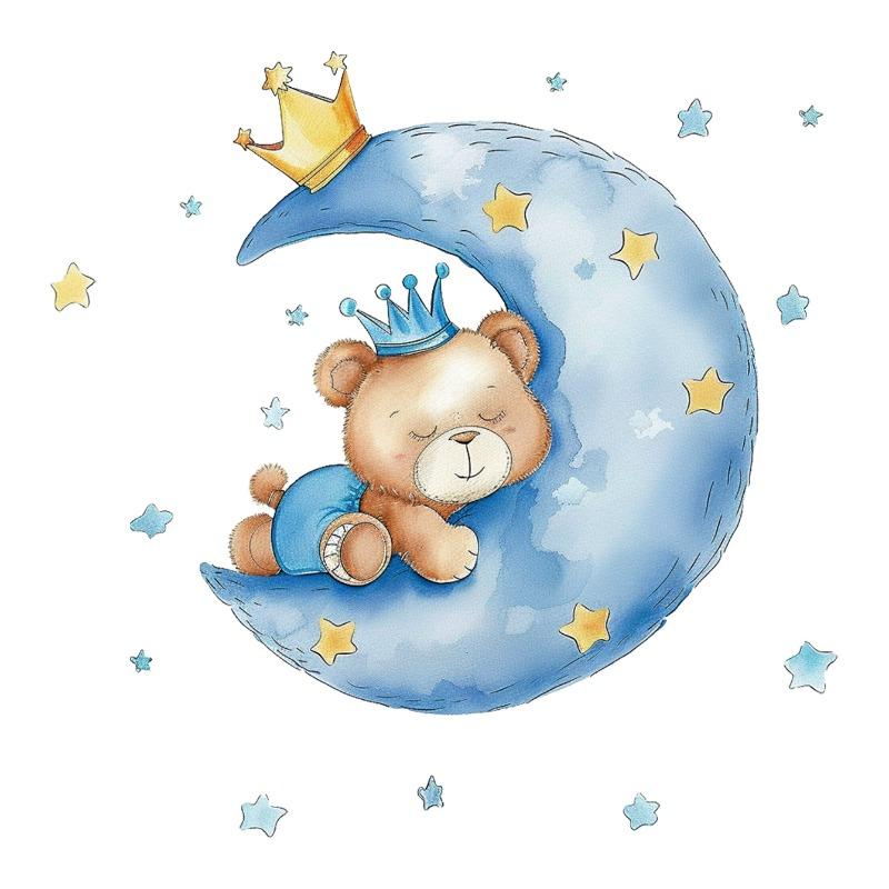 Moon Star Sleeping Bear Children's Room Sticker Living Room Bedroom Decoration Self-Adhesive Wall Sticker
