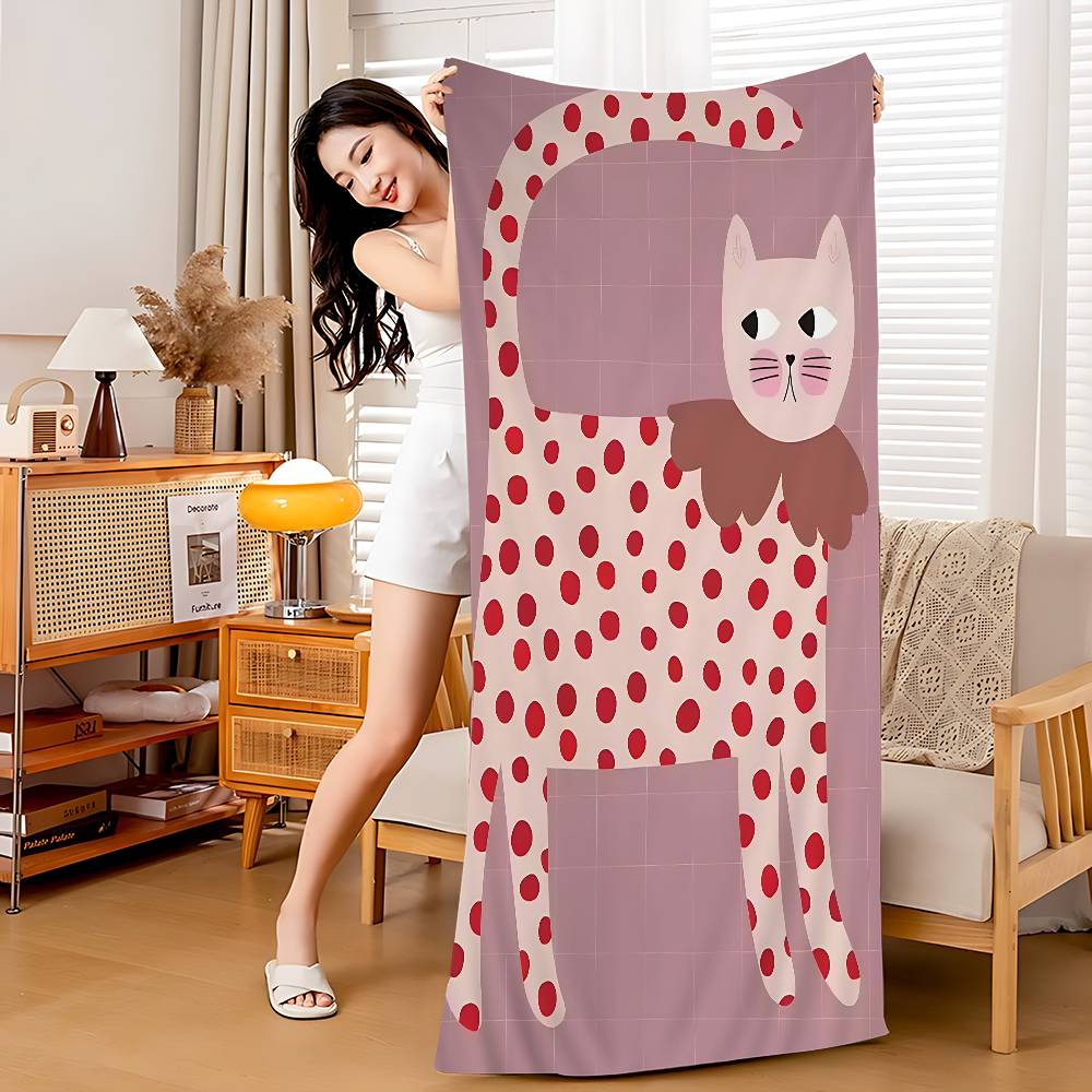 

Cute Cat Fox Dog Horse Bunny Red Beach Towel Bath Towels For Girl Microfiber Quick Dry Sand Free Beach Yoga Spa Gym Pool W30*H60(CM)