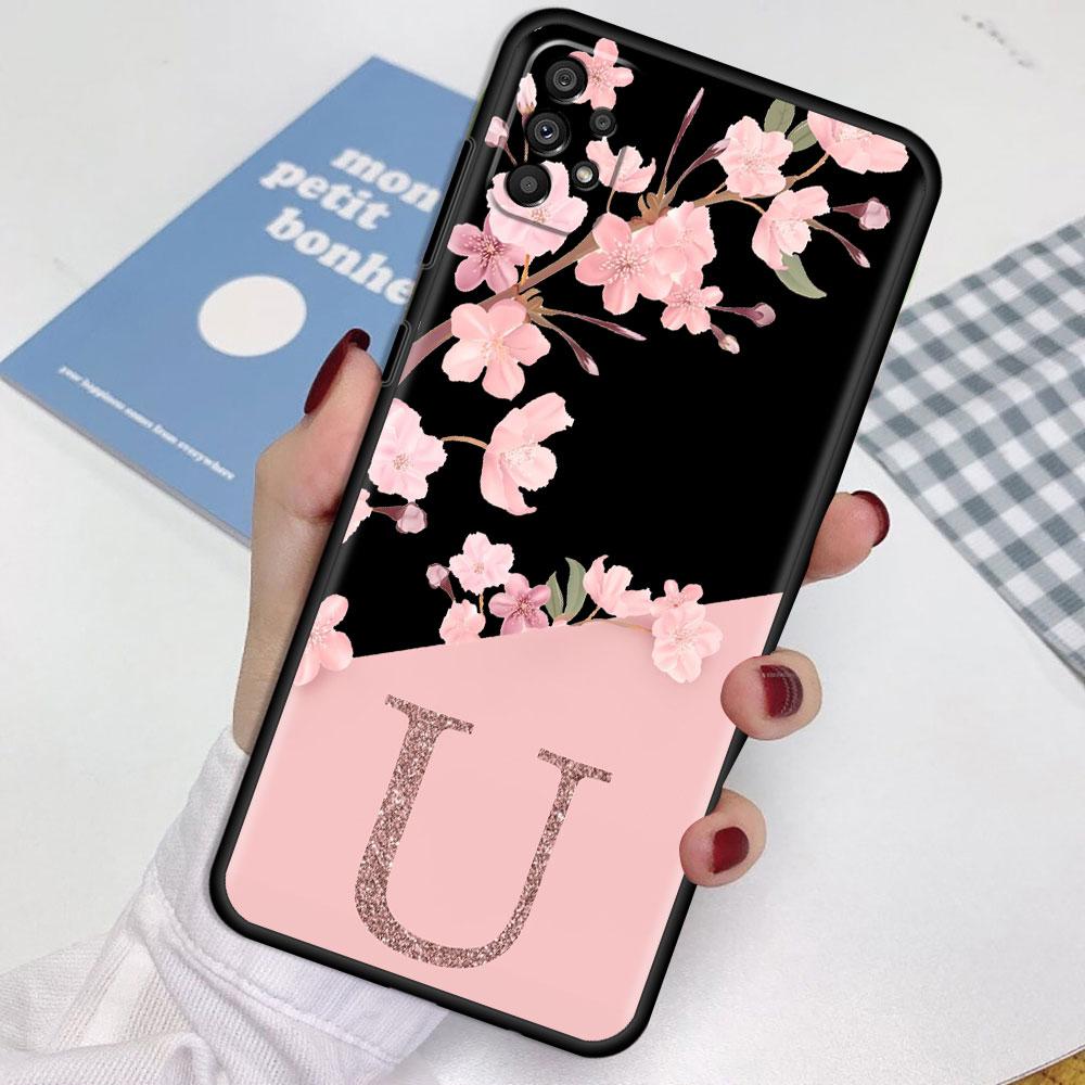 

Чехол для Samsung Galaxy A52 A12 A32 A51 A21s A71 A13 A53 A22 A31 A72 A03 A02s Чехол для телефона На заказ Цветок сакуры Инициал М Samsung A02s