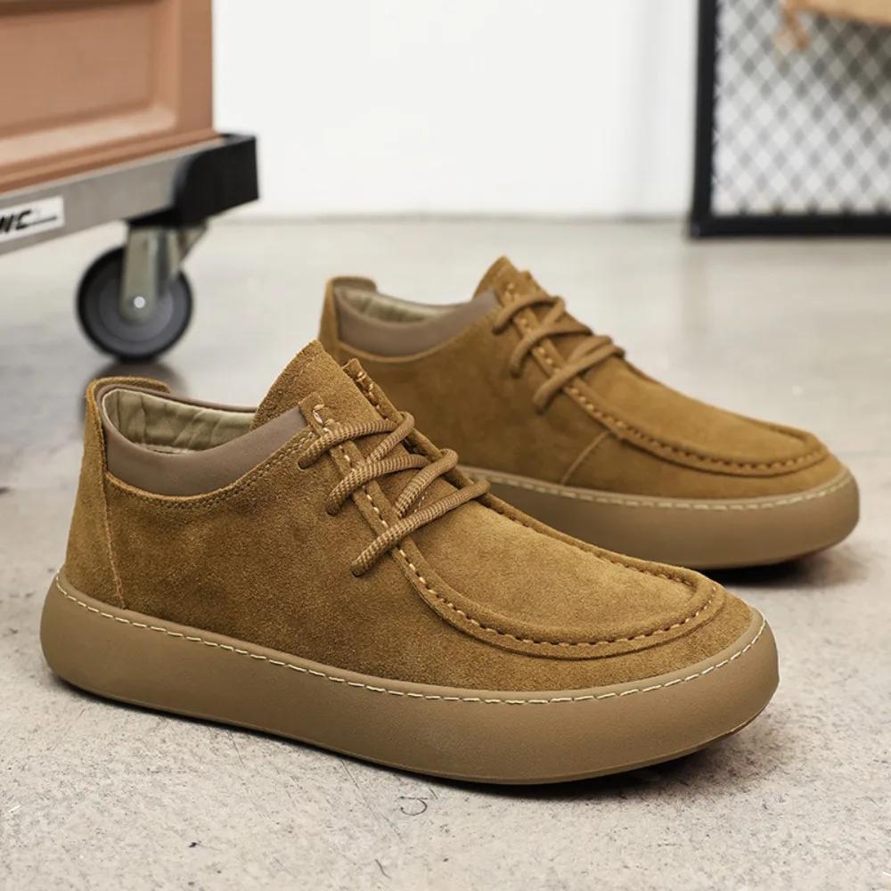 Men's Shoes Genuine Leather Retro Casual Shoes Lace Up Ankle Boots Cow Reverse Velvet Low Top Shoes for Men Leather