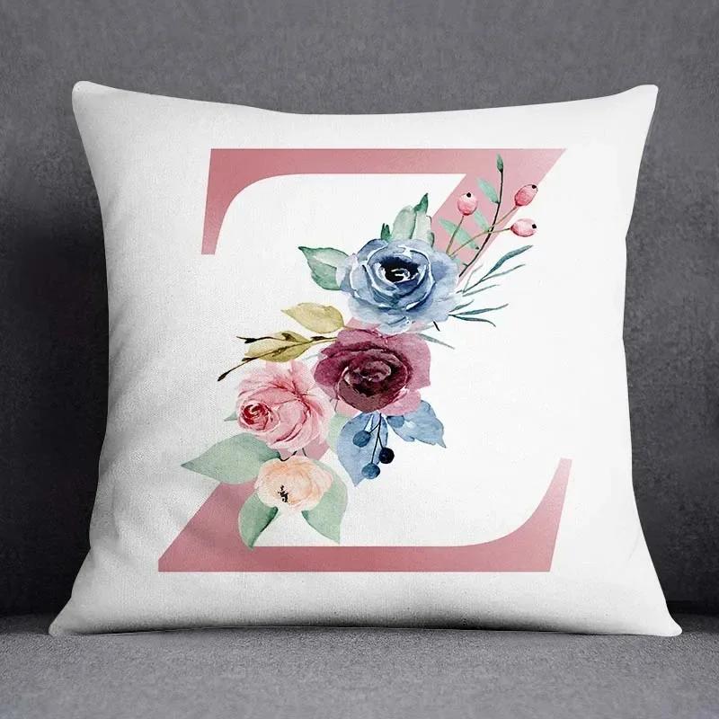 Floral Letter Pattern Decorative Pillowcase Square Home Office Cushion Cover