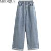 MODIQUE Sommer Übergröße Neu Damen Locker Vintage Gerade High Waist Rollkante Elastisch Lange Jeans Dame Lässig Vielseitig Weites Bein Hose