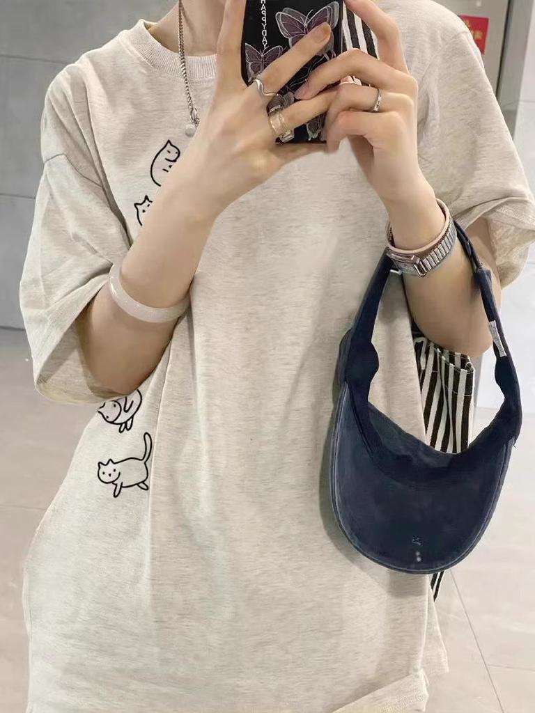 Übergröße Damen T-Shirt aus reiner Baumwolle mit kurzen Ärmeln 2025 – Gerade Schulter, Lockere Passform, Amerikanischer Stil