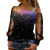 Cold Shoulder Splicing Printed Top Loose One-Shoulder Sequined Mesh T-Shirt Casual Sleeve Long Top Strapless Top