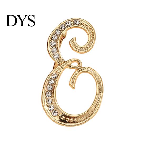 Strong Buckle Brooch English Letter with Sparkling Rhinestones, Lightweight Thin Design Lapel Anti-oxidation Pin, Electroplating Anti-Oxidation Badge