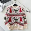 Herbst Winter Damen College Stil Gestrickter Weihnachts Rentier Pullover Oberteile für Mädchen