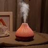 USB Wood Grain Mini Volcano Humidifier with LED Flame Effect - Large Mist & Night Light