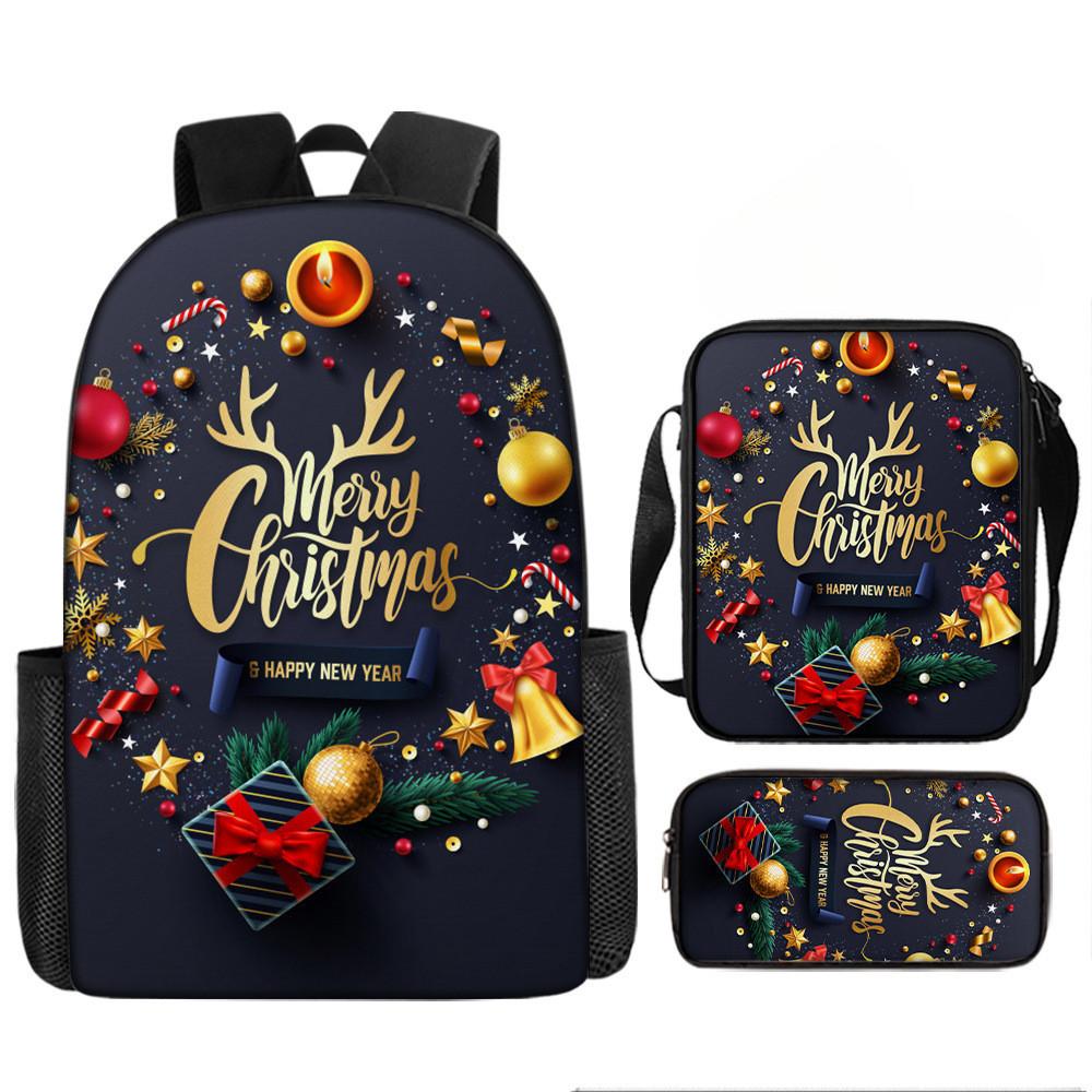 

Christmas 3d Digital Print Backpack Set With Crossbody Bag And Pencil Case For Kids School Essentials Style 1
