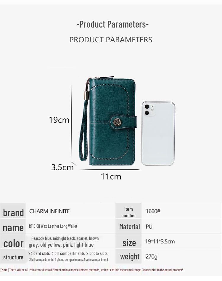 RFID Antimagnetická Kožená Dlouhá Dámská Peněženka na Zip - Velká Kapacita Evropský a Americký Styl Psaníčko