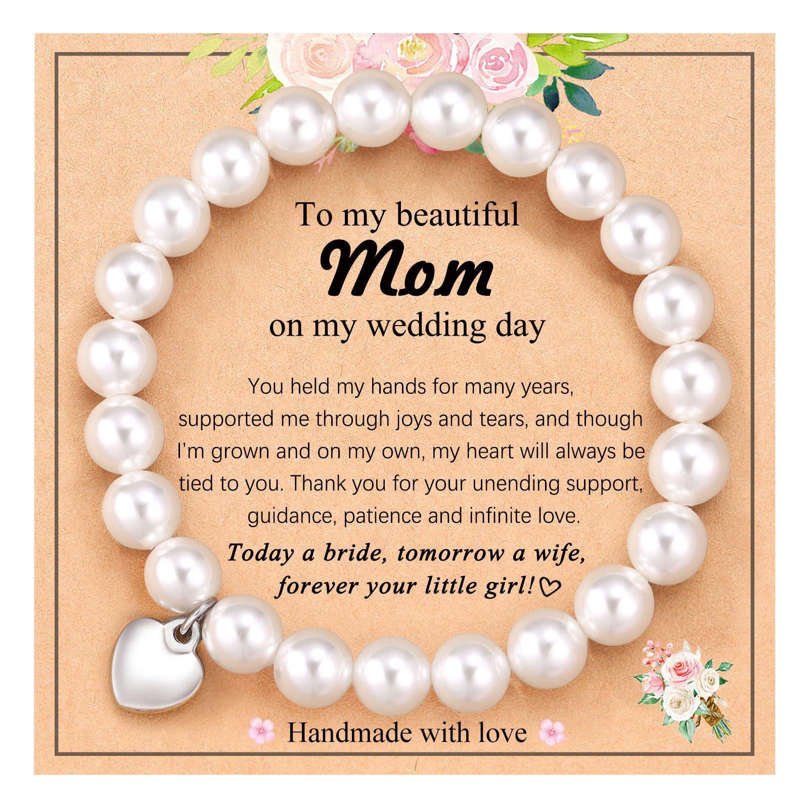 Highlight ABS Pearl Bracelet 8mm White Pearl Love Pendant Bracelet Elastic Rope Beaded Bracelet Mother s Day Gift