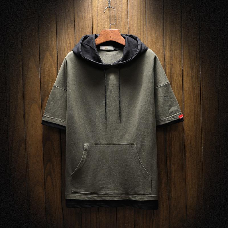 Summer Men's Casual Loose Large Size Hooded Short-sleeved T-shirt