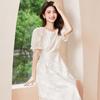 VICTORIA&VERA Embossed Floral Puff Sleeve Midi Dress
