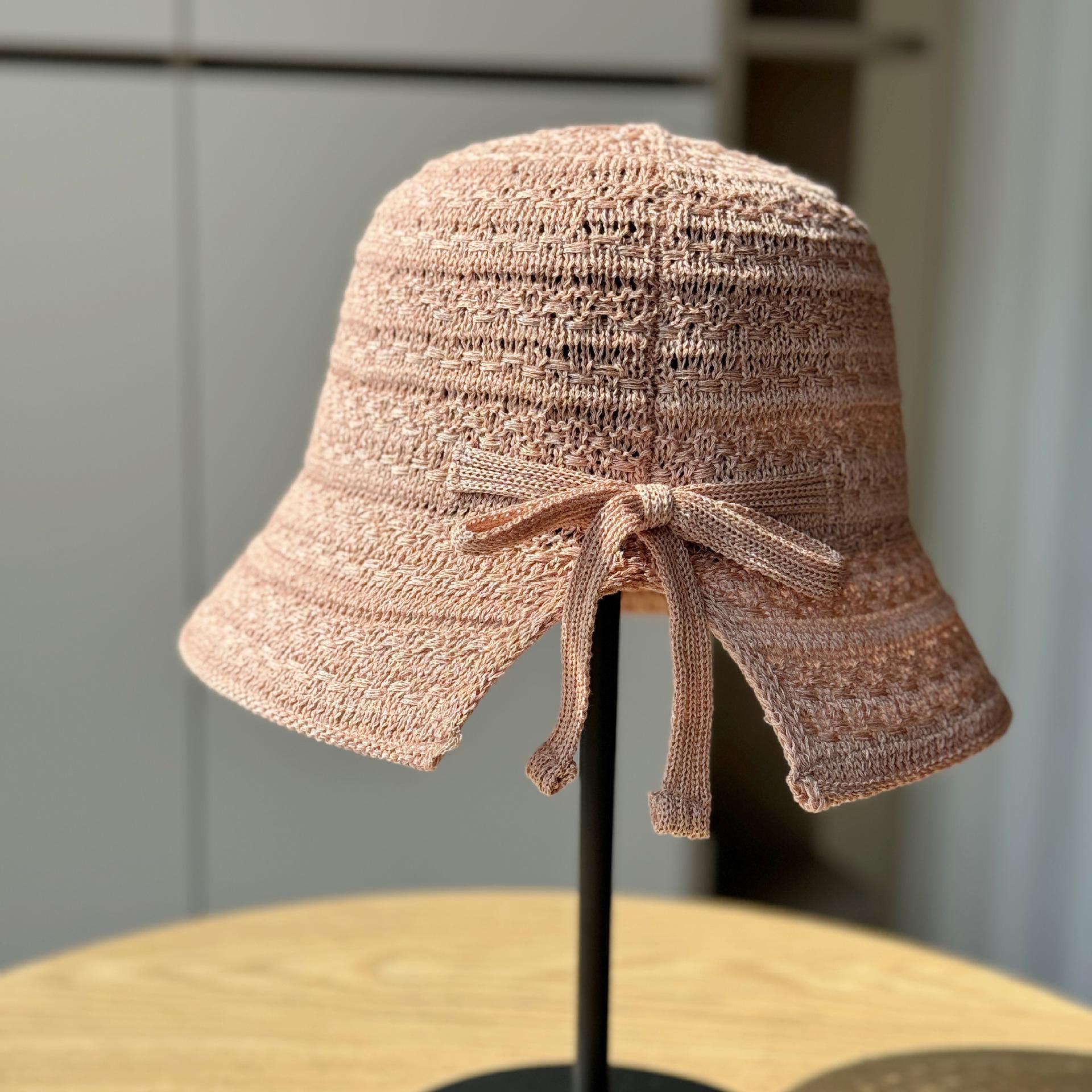 

Новая вязаная шапка-ведро с маленькими прорезями, открывающая лицо, модная шапка-панама, весенне-летняя милая женская солнцезащитная шапка-ведро Adjustable