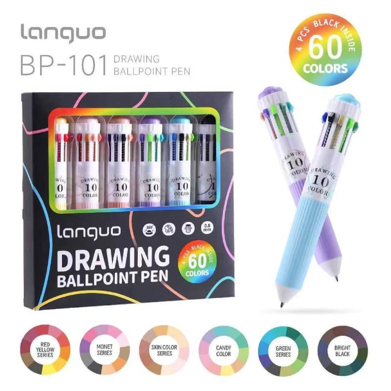 Color Pressbutton Ballpoint Pen With Sketching And Drawing For Students
