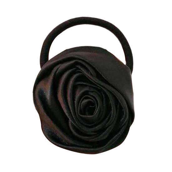 Hair Tie French Style Glossy Satin Rose Flower Decor Handcrafted 3D Petal Design Hair Rope Soft Smooth Fabric Hair Accessory