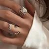 Hollow Moon Stone Rings for Women Y2K Flower Bud Open Ring Vintage Jewelry