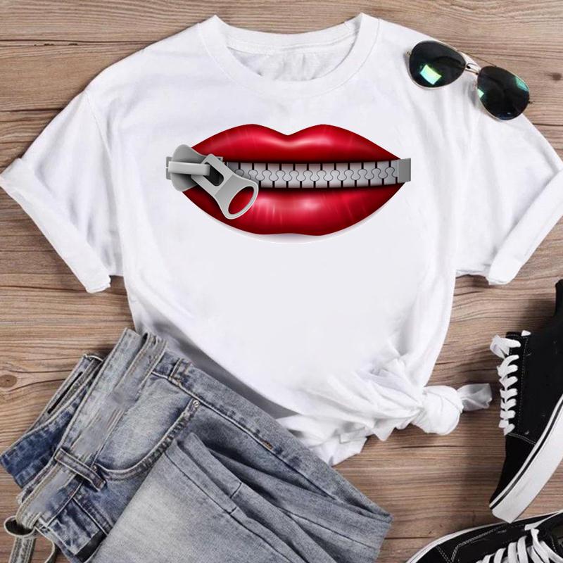Women Lip Watercolor Sexy Lip Sweet Print T Shirt Female Graphic Top Short Sleeve Fashion  Summer Tshirts Casual Tee T-Shirt