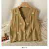 Soft Style V-neck Embroidered Knitted Vest Women's Loose Autumn Korean-style Outerwear Sleeveless Sweater Cardigan