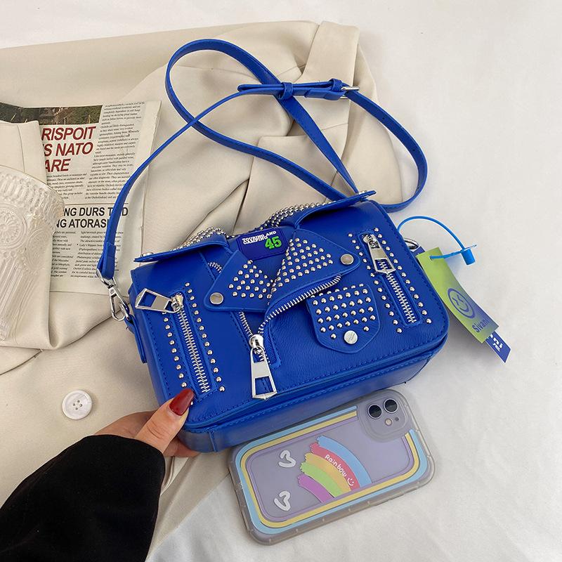 Pu foreign trade personality funny jacket bag 2025 super Korean version fashion rivet trend single shoulder crossbody small square bag women
