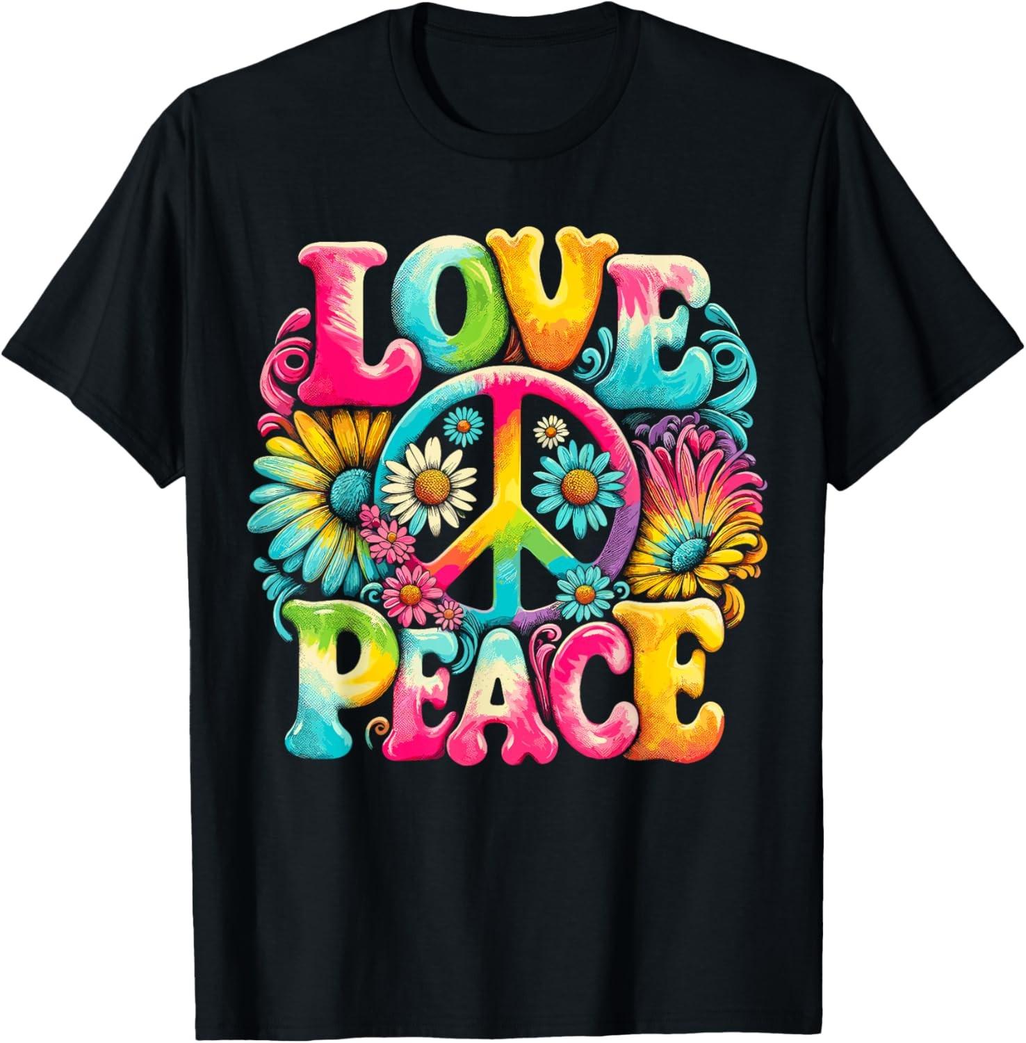 Hippie Peace Sign Love Tie Dye Hippie T-Shirt S