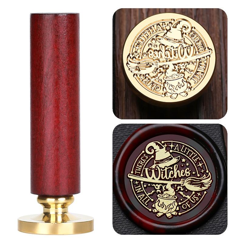 Halloween Seal Cylindrical Red Handle (handle + Brass Seal Head) Fire Lacquer Seal Set Handle Copper Head