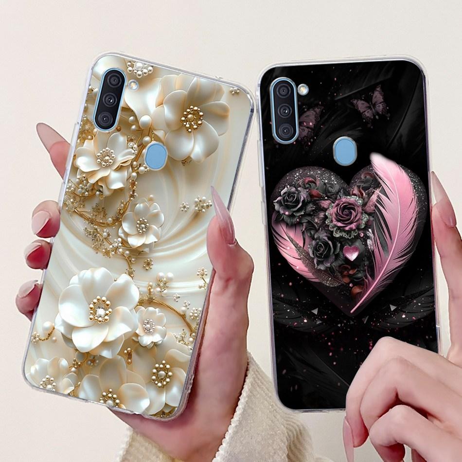 For Samsung Galaxy A11 M11 Phone Case Samsung A11 M11 A115F M115F Elegant Floral Cat Painted Soft Silicone Transparent TPU Cases