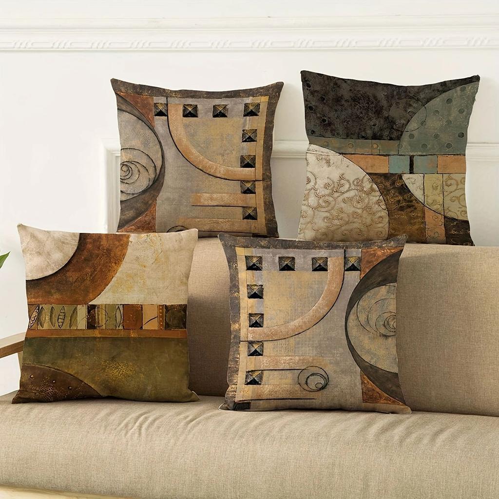 Popular Digital Splicing Geometric Printed Pattern Linen Pillow Case Home Decoration Does Not Include Pillow Core