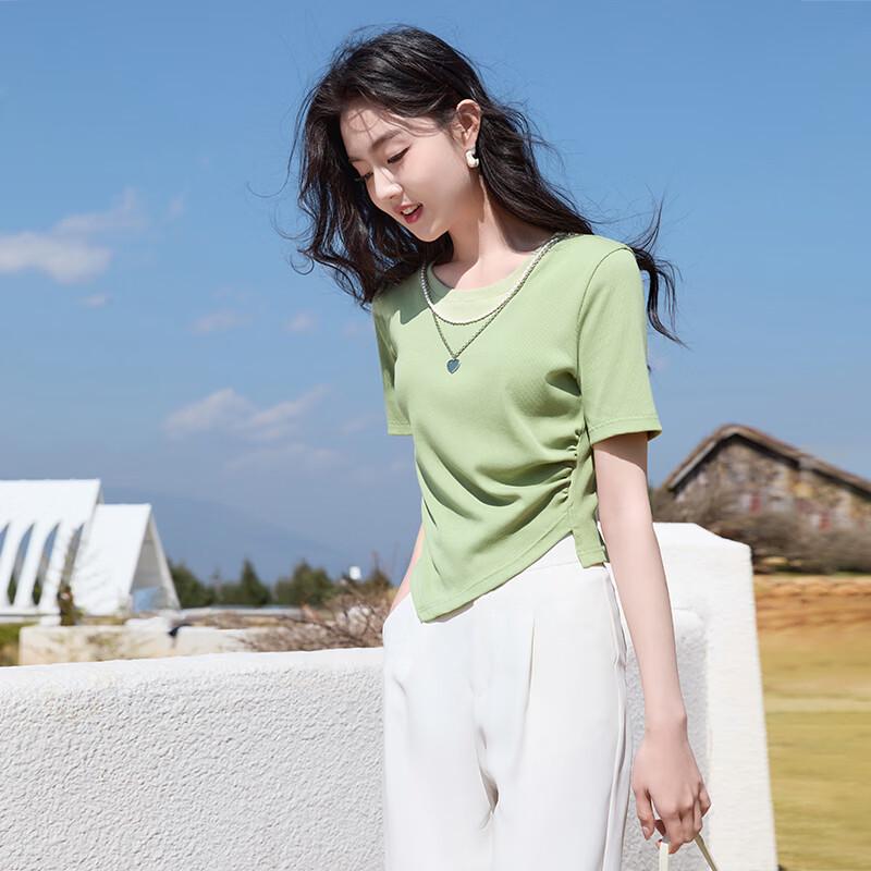 Xiangying Women's Irregular Slit Short Sleeve T-Shirt