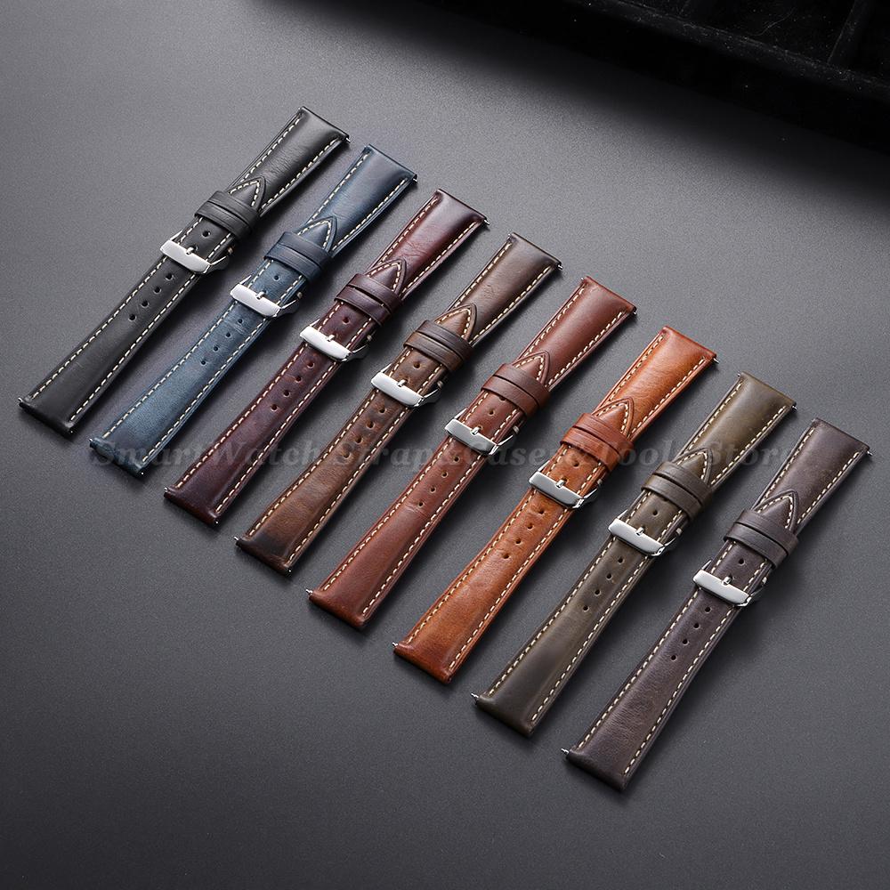 Wax Leer Echte Huid Mannen Vrouwen Horlogeband Top Grain Natuurlijk Leer 18mm 19mm 20mm 21mm 22mm Horlogeband Roestvrij Staal Gesp