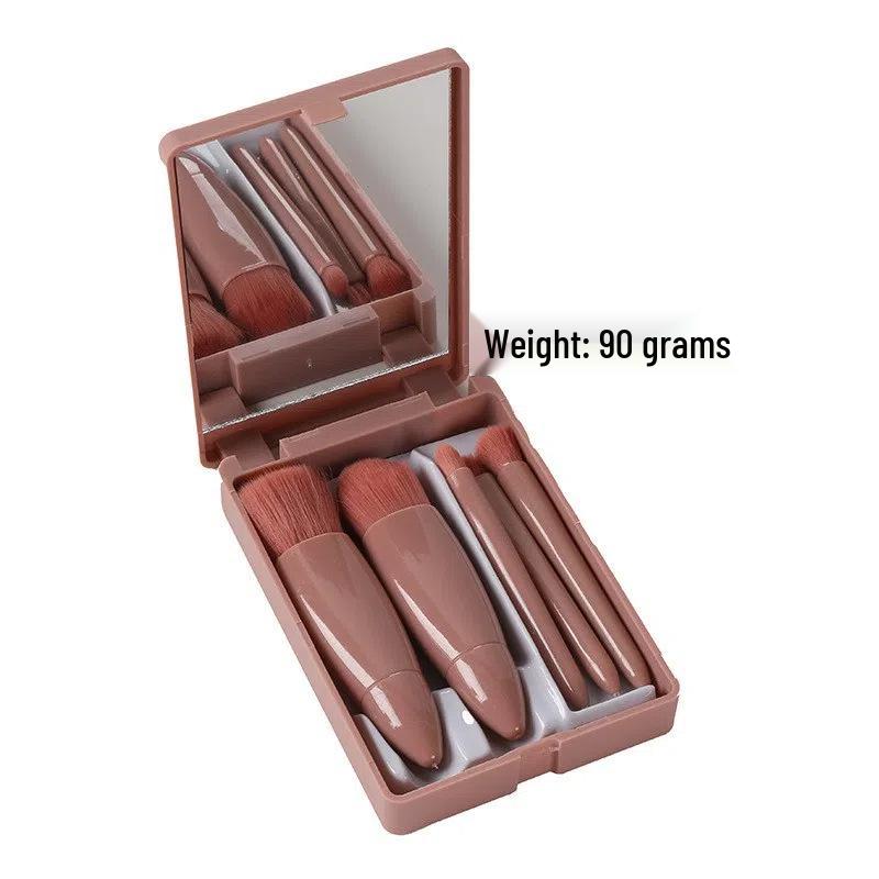 Набор из 5 портативных кистей для макияжа с зеркалом - Включает кисти для пудры и тональной основы